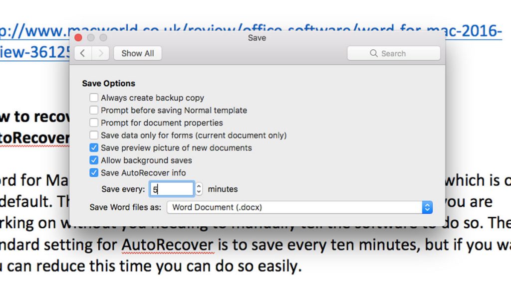 set up autosave on mac for word